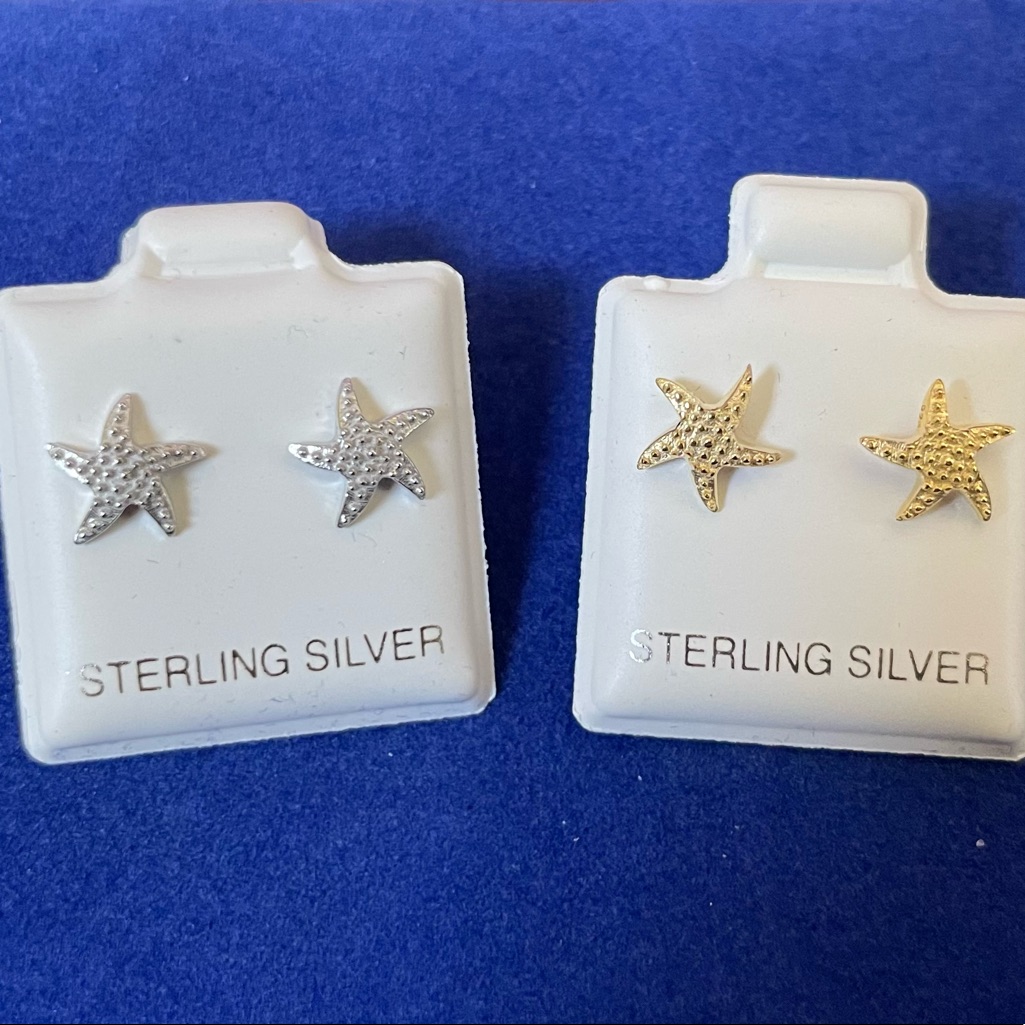 925 Sterling Silver Gold Plated Or Silver Mini Starfish Post Earrings 19$